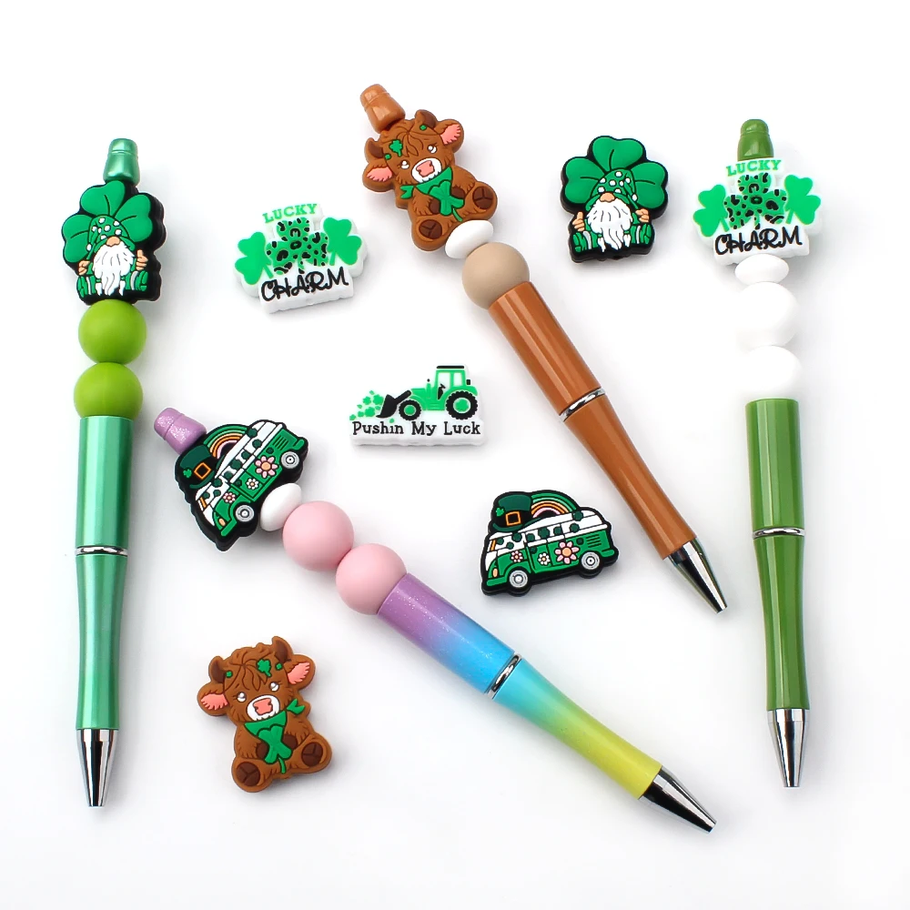 5/10pcs St. Patrick\'s Day Clover Silicone Beads Fashionable Leaf Design Focal BeadsVFor DIY Pens Lanyards Keychains Decorations
