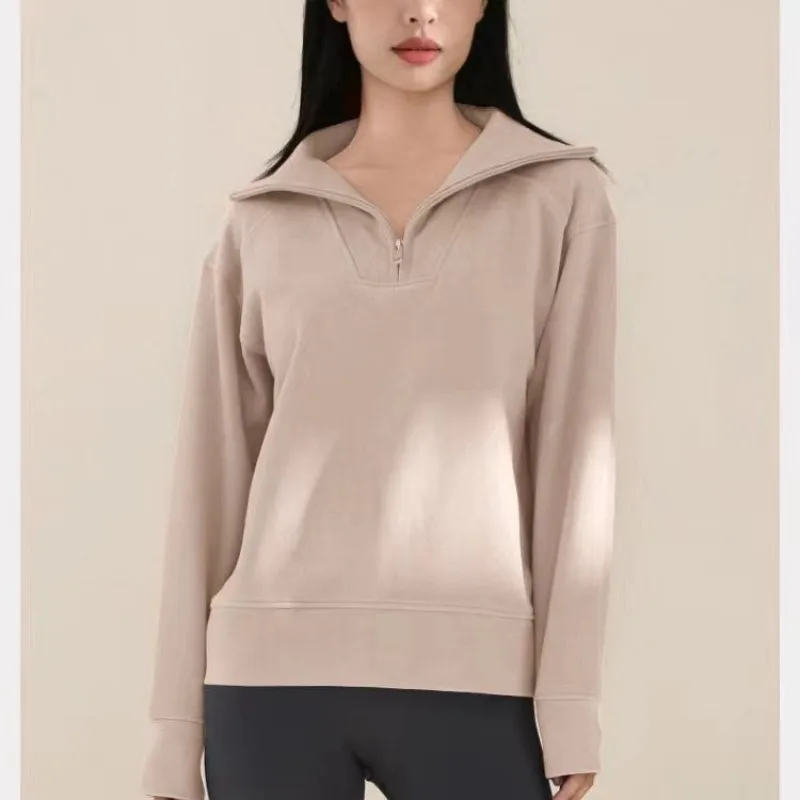 Mock Neck Thick Sweatshirts Women Autumn Winter Simplicity Solid Color Long Sleeve Tops Office Lady All-match Casual Zipper Coat