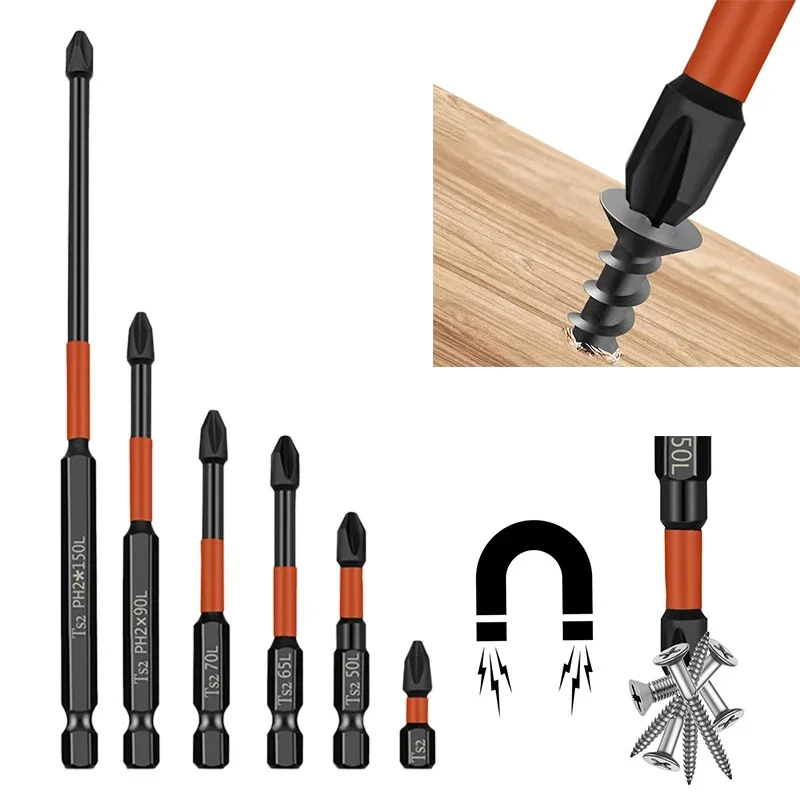 PH2 Magnetic Cross Bit Set Magnetic Batch Head Impact Strong Cross High Hardness Screwdriver Set Hand Tools 25/50/65/70/90/150mm