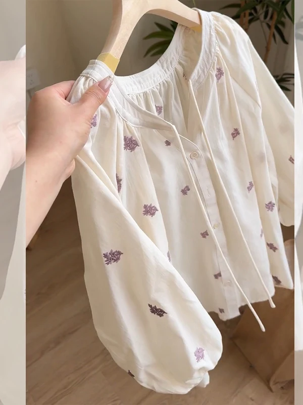 Frauen Sommer Dünne Lose Sonnenschutz irt Romantische Landschaft Sle Blume Knoten Top Lange Sve Laterne Sve