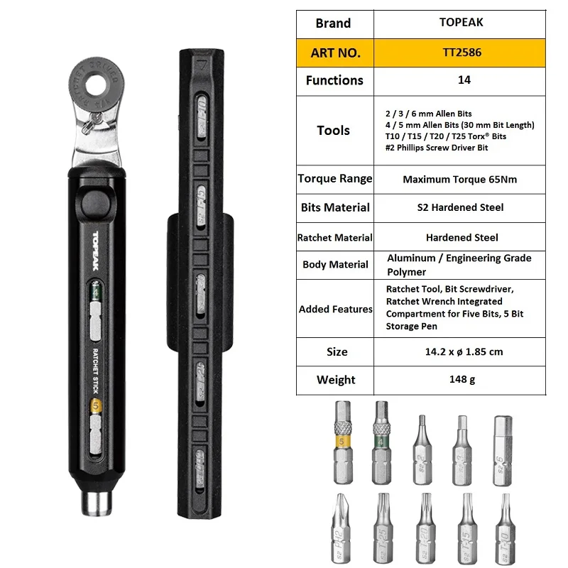 Topeak TT2586 TT2587 Multi-function Road Bike Repair Ratchet Tool Set Cycling Tool Torque Wrench Bicycle Repairing Allen Bit Kit