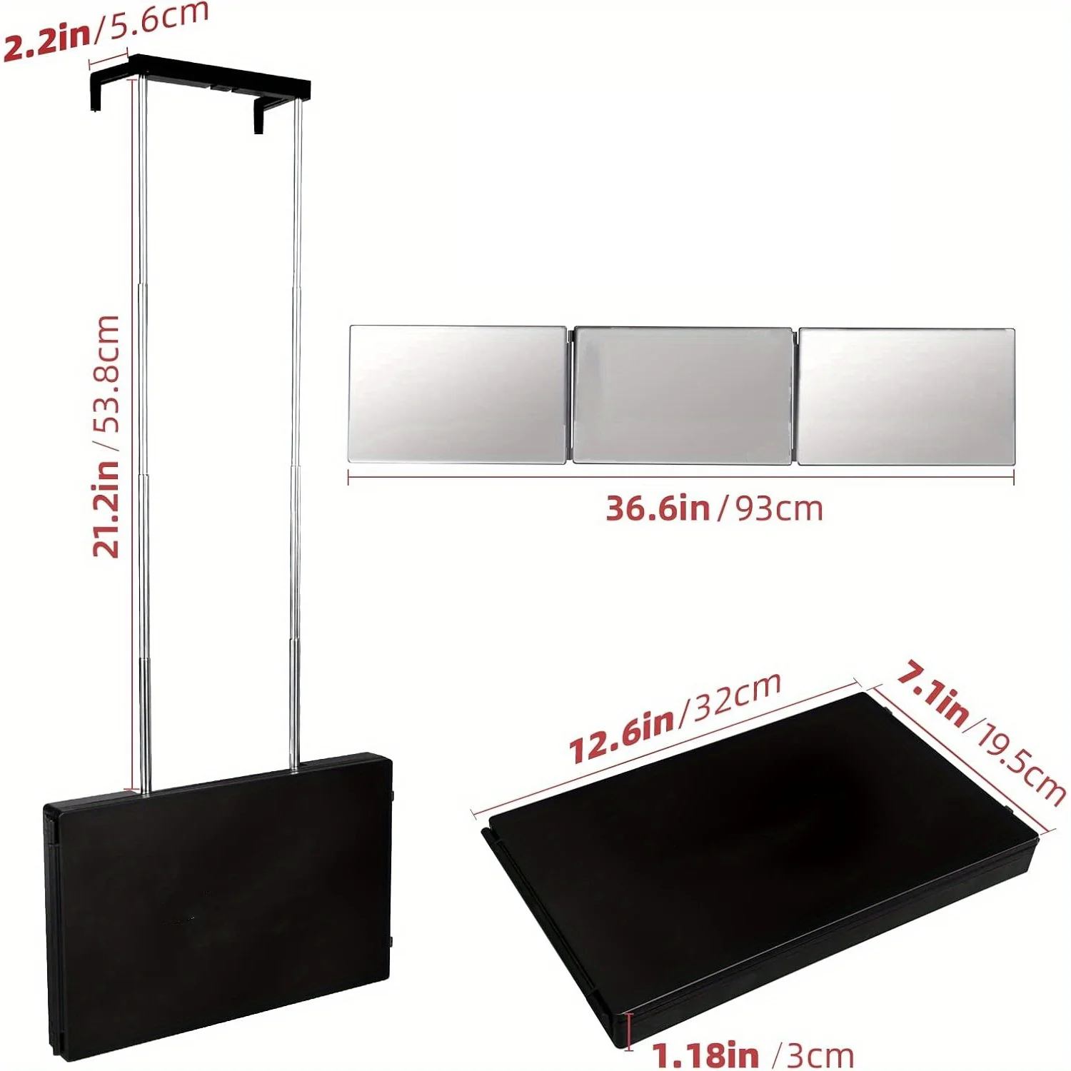 360 Viewing Angle Self Hair Cutting Mirror, Clear Anti-Fog HD Glass, Easy to Use, Height Adjustable, Portable, Plastic Frame,Good Choice for Gifts