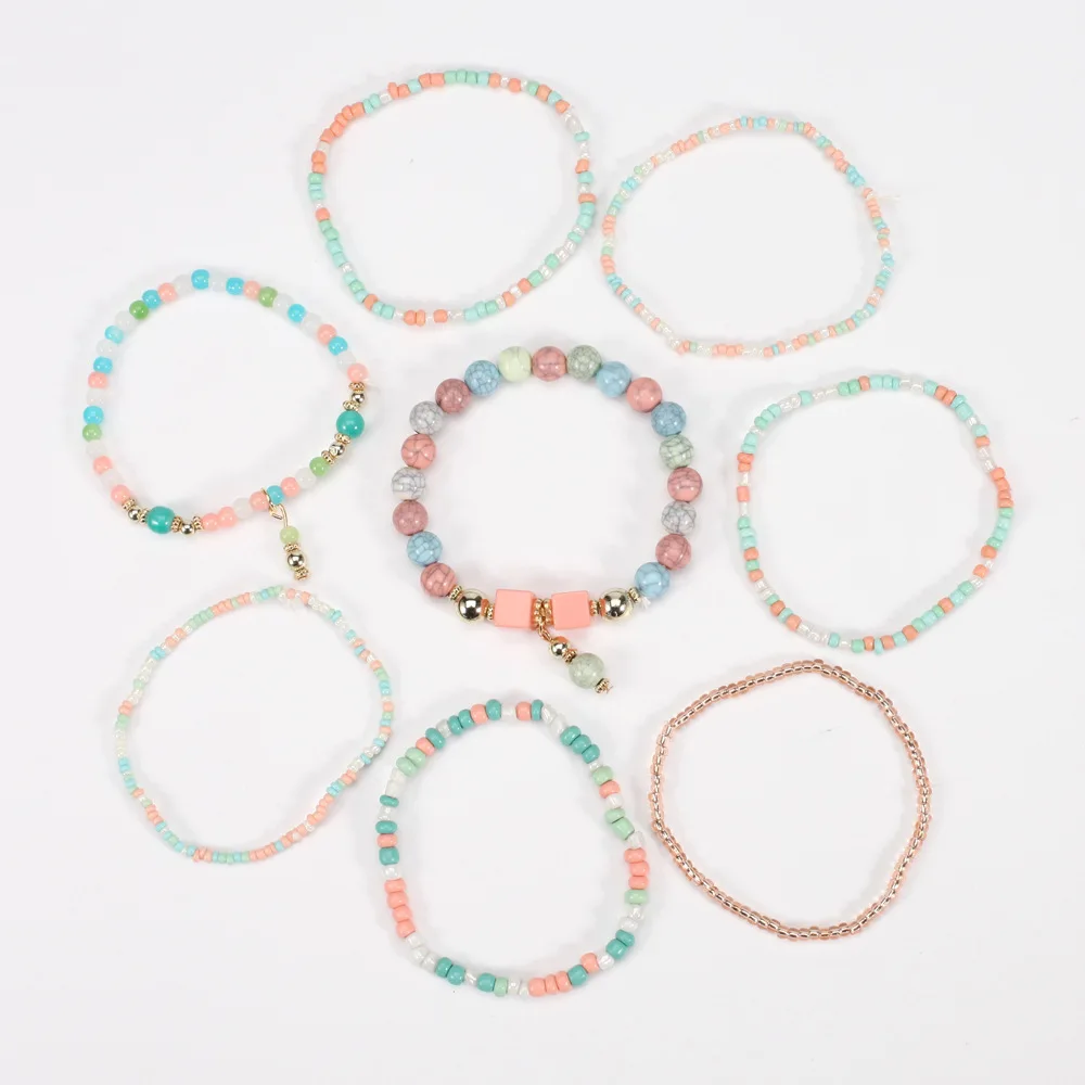 Bohemian Ladies Bracelets 8 Pieces Hand String Jewelry Romantic Decor Beaded Bracelets Can Be Worn Separately Or Stacked For Par