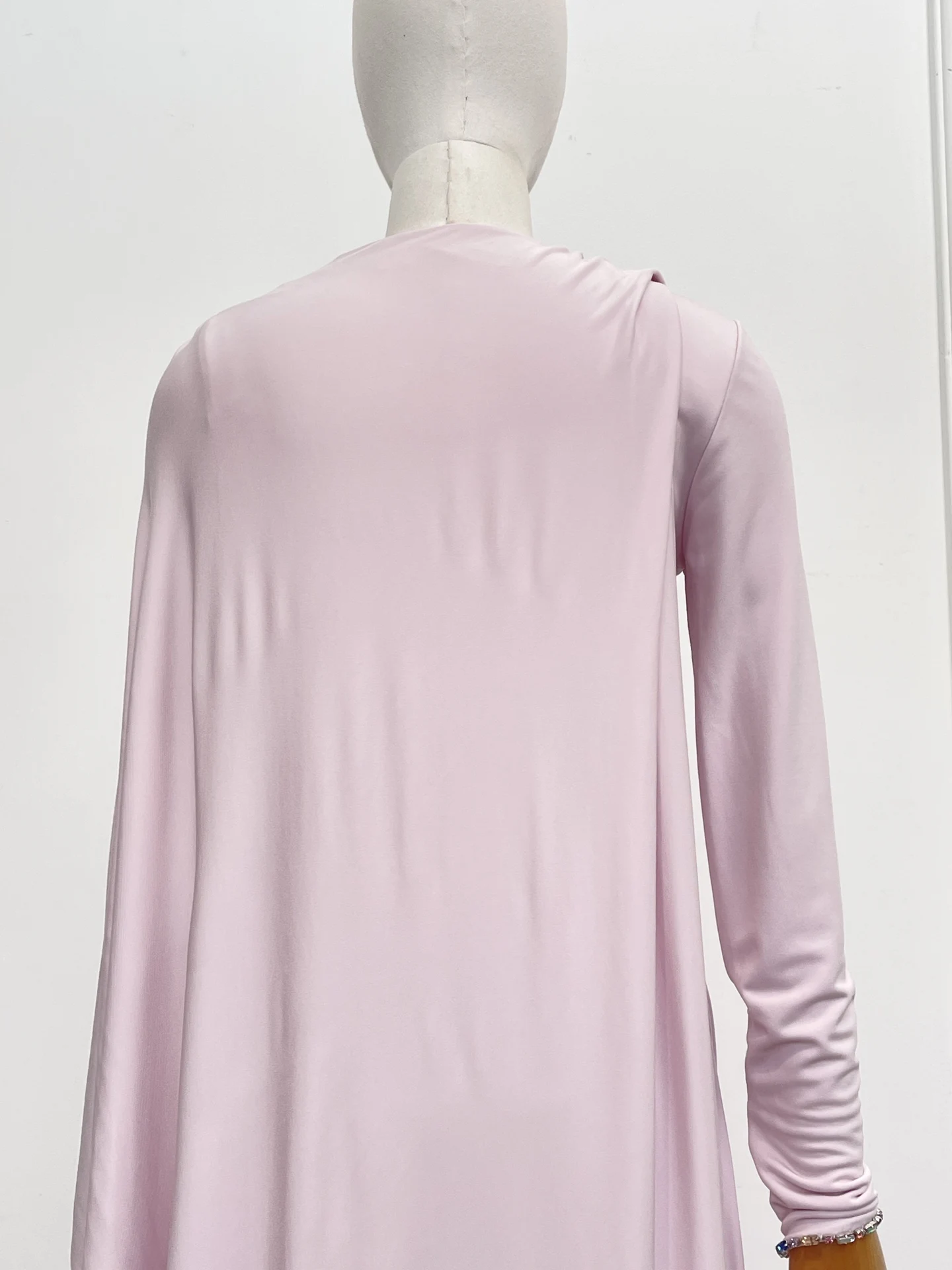 2025 novo lindo vestido maxi trompete feminino rosa com babados e manga comprida elegante para festa