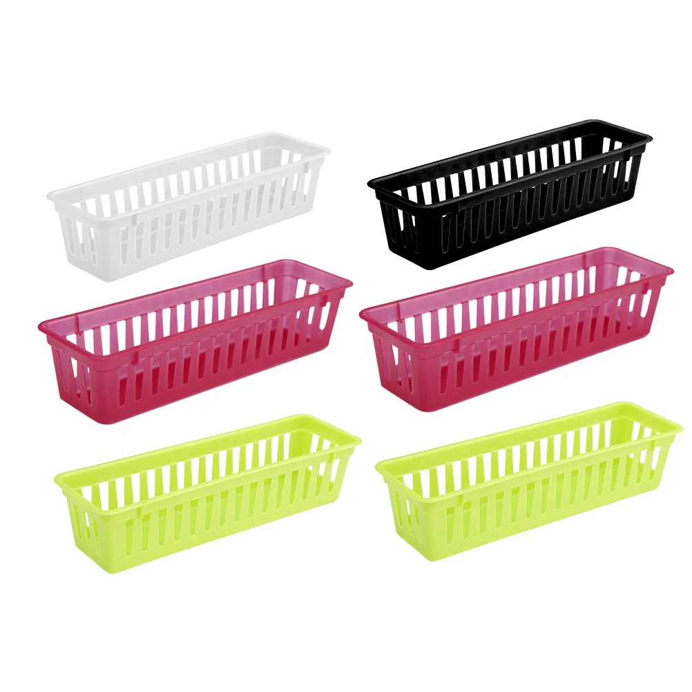 

6Pcs Plastic Rectangular Storage Trays Hollow Out Chopsticks Basket Organizer for Kitchen Home Bathroom Bedroom Office Garage