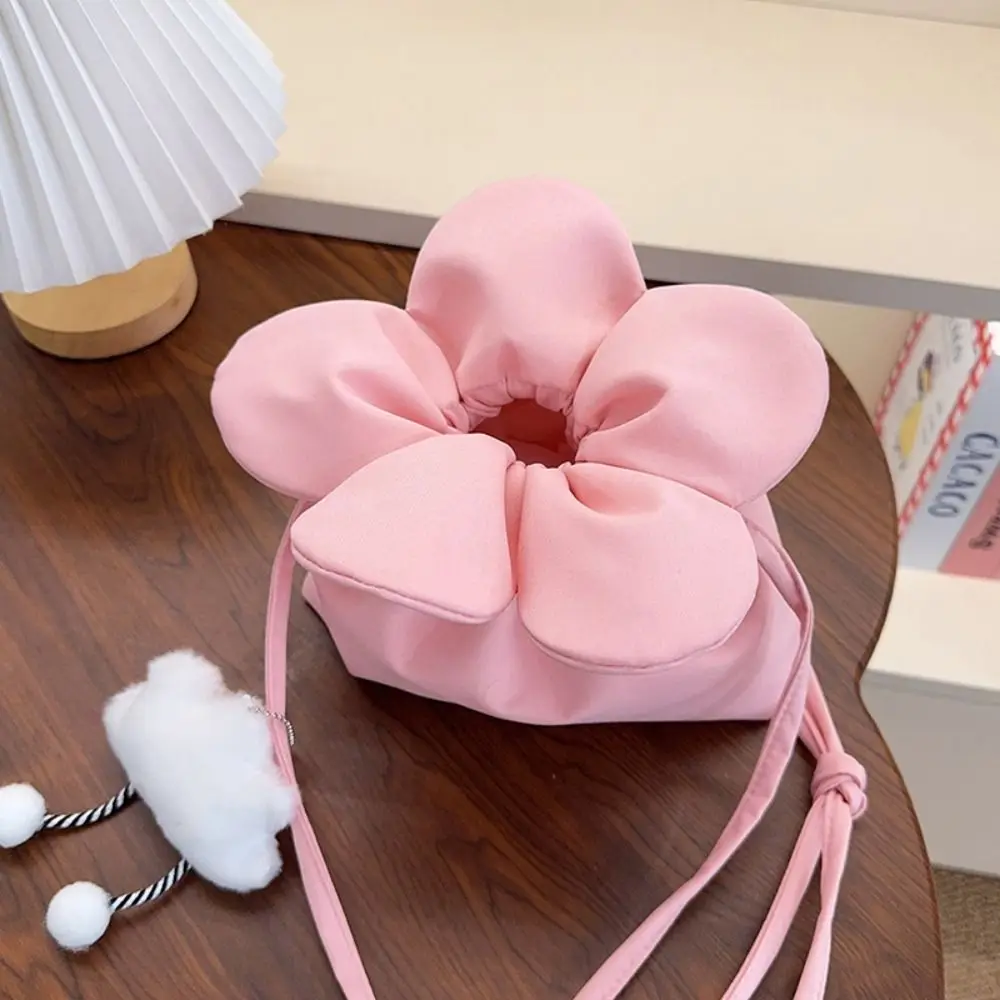 Casual Bundle Pocket Flower Drawstring Crossbody Bag Cute Korean Style Floral Bucket Bag Cloth Portable Flower Handbag Vacation