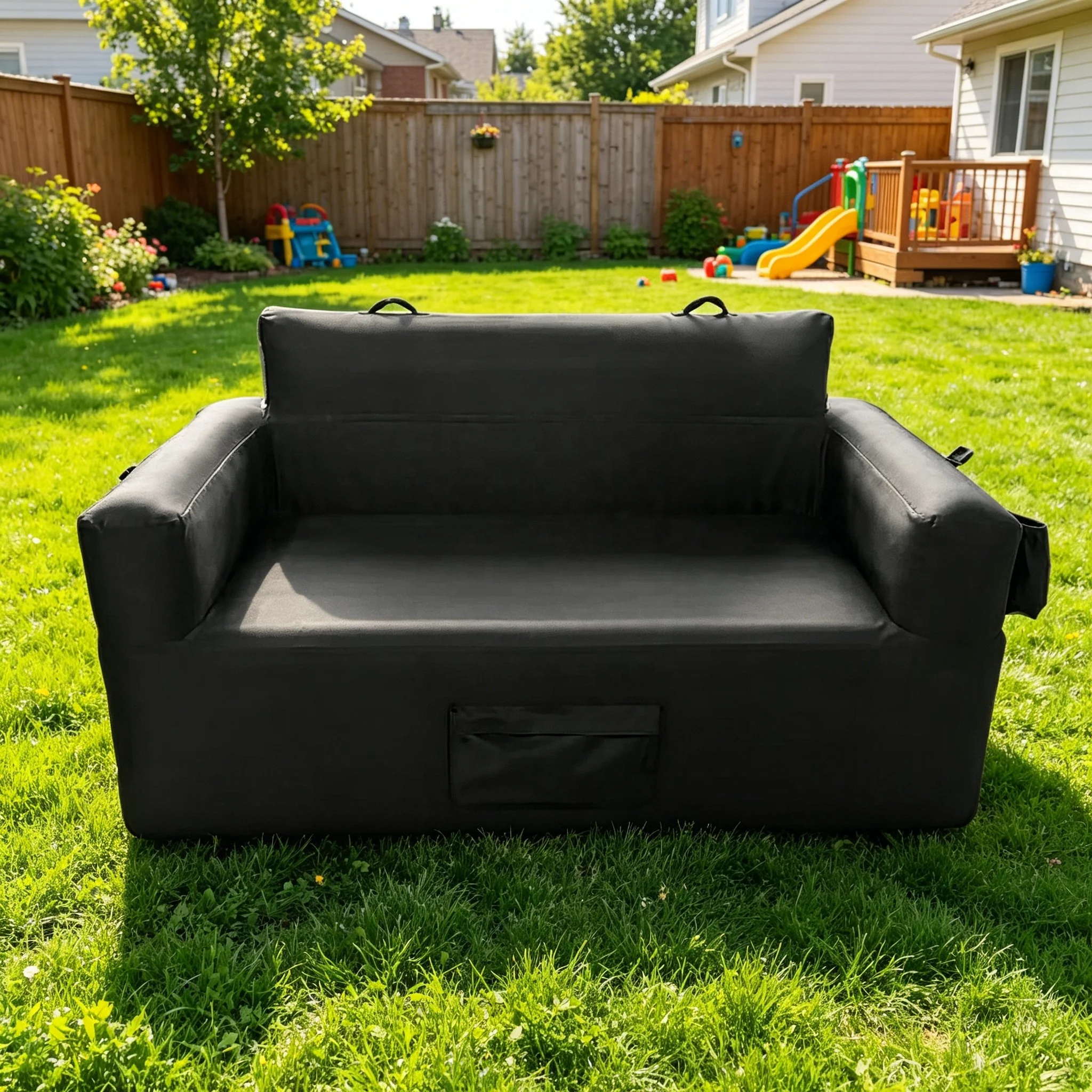 2 Person Inflatable Loveseat Detachable Pump Emergency LED Light Oxford Removable Air Sofa Waterproof Camping Outdoor Indoor