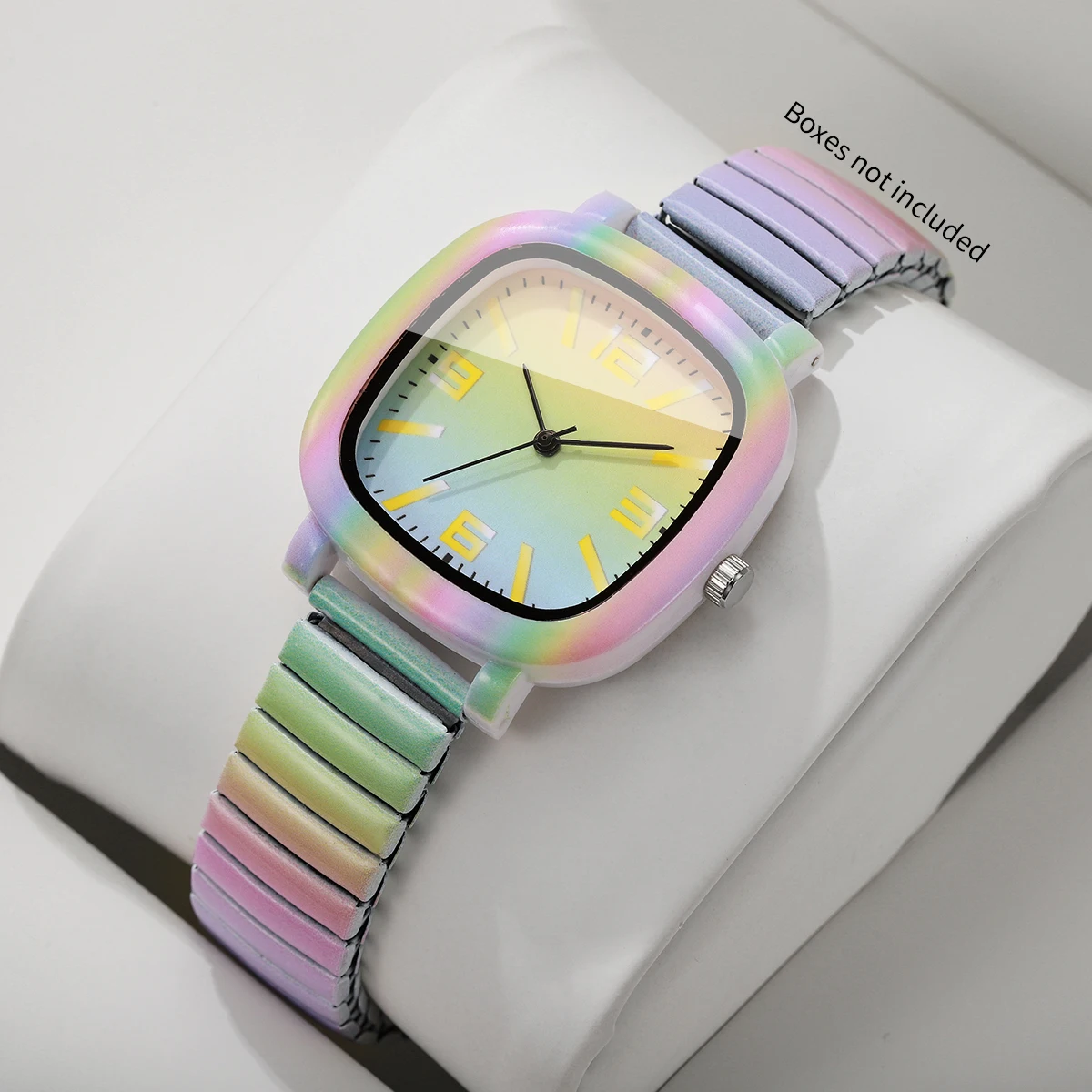 Fashion Rainbow Gradient Square Women's Quartz Watch Colorful Elastic Strap Ladies Wristwatches Relogio FemininoWithout Box