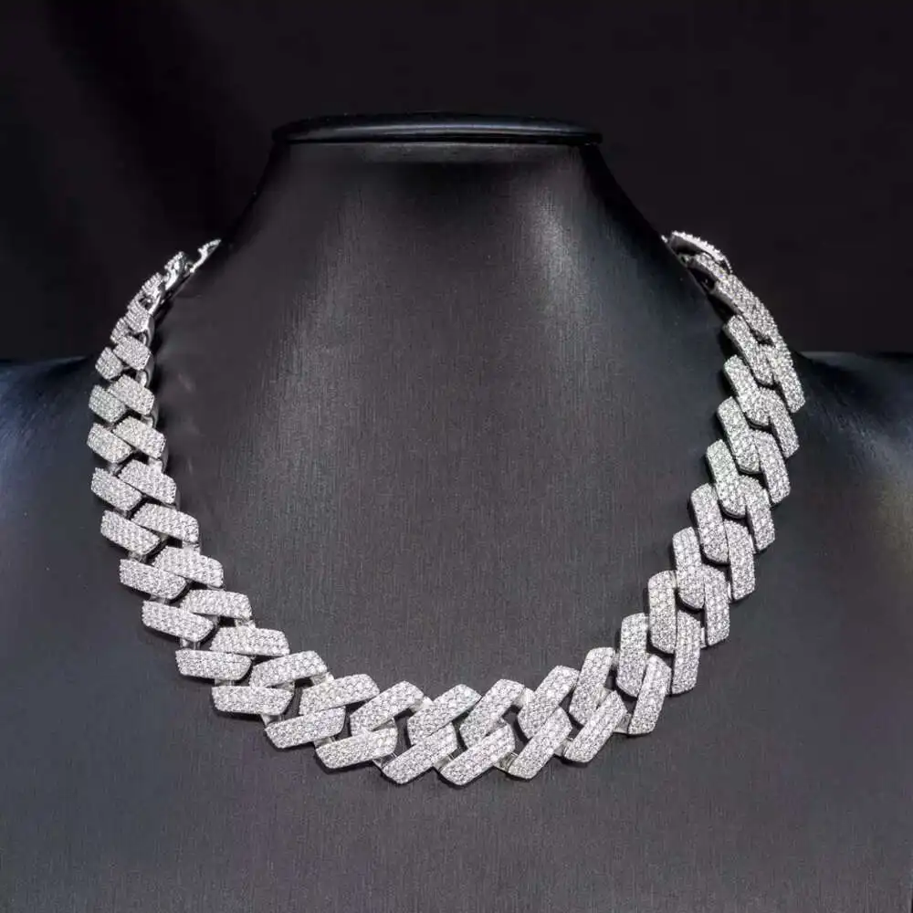 Excellent Jewelry 925 Sliver Iced Out Cuban Link Necklace Moissanite Diamond Vvs Gra Certificated Hip Hop Mens Jewelry