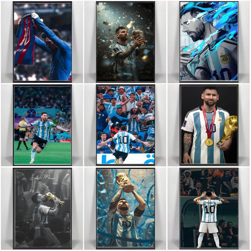Football Star L-Lionel M-Messi Poster  Self-adhesive Art Waterproof Paper Sticker Coffee House Bar Room Wall Decor