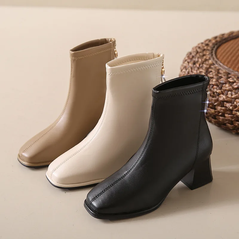 

Platform Boot Shoes for Women Modern Western Black Femme Botas Punk Goth Female Winter High Heeled Shoes Round Toe Heels Botines