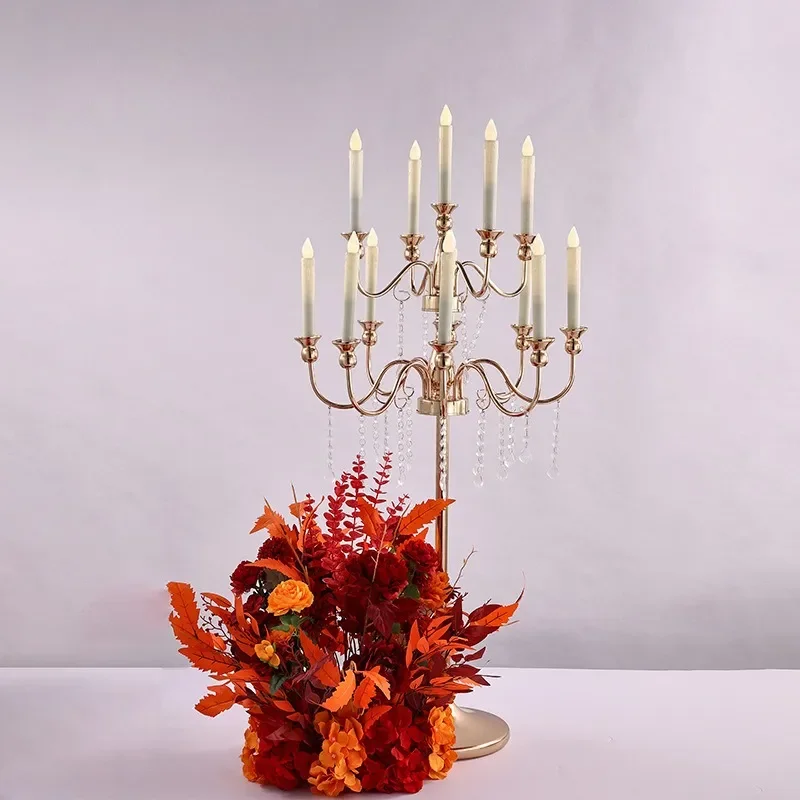 Luxury Gold Plated Wrought Iron Candle Holder for European Wedding Ceremony Hall Decoration Elegant Metal Candelabra for