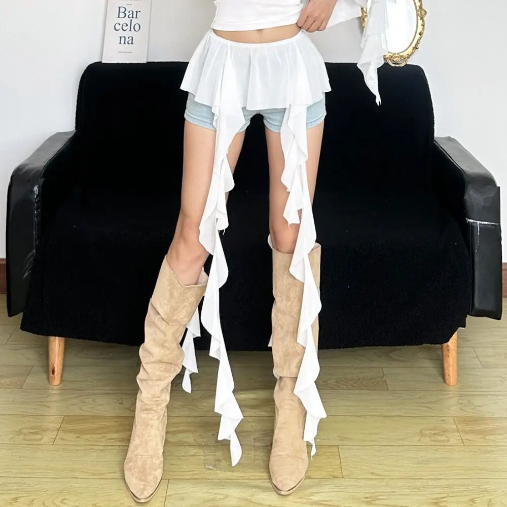 

Модные нерегулярные ремни с оборками для женщин, длинная сексуальная мини-юбка с кисточками Y2K, прозрачная занавеска для ягодиц, летняя