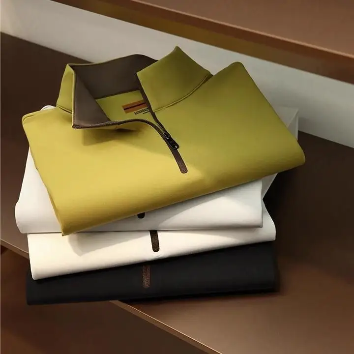 

Luxury Men's Long Sve T-irt Ultrine Warm Fiber f Zipper Tracel Glue Autumn Faion Stand Fit Youth Trend