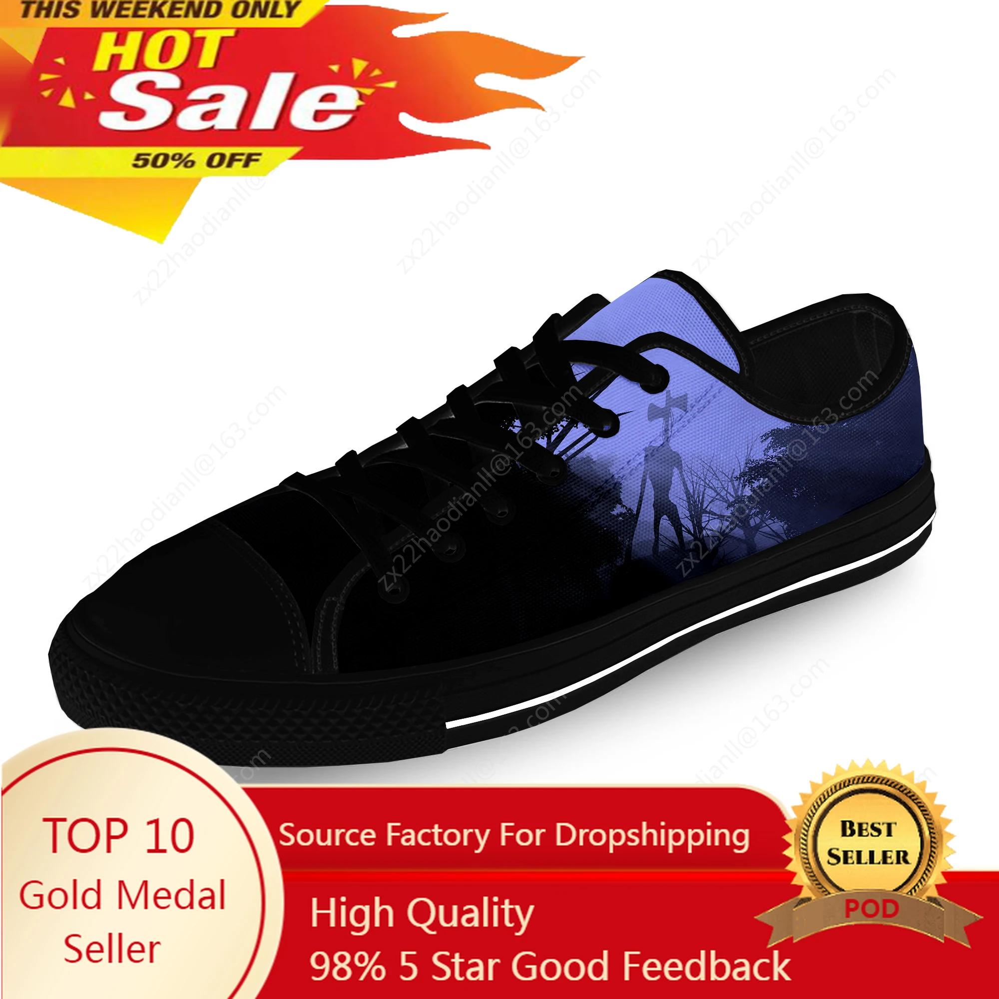 

Siren Head SCP Scary Horror Game Casual Cloth Fashion 3D Print Low Top Canvas Shoes Men Women Lightweight Breathable Sneakers