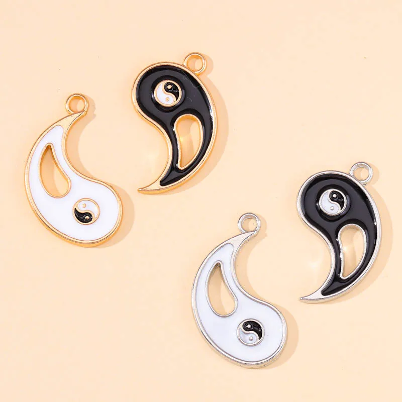 

20Pcs/Set 17x30mm Golden And Silver Color Tai Chi Bagua Enamel Charms for Jewelry Making Chinese Style Gossip Necklace Pendant