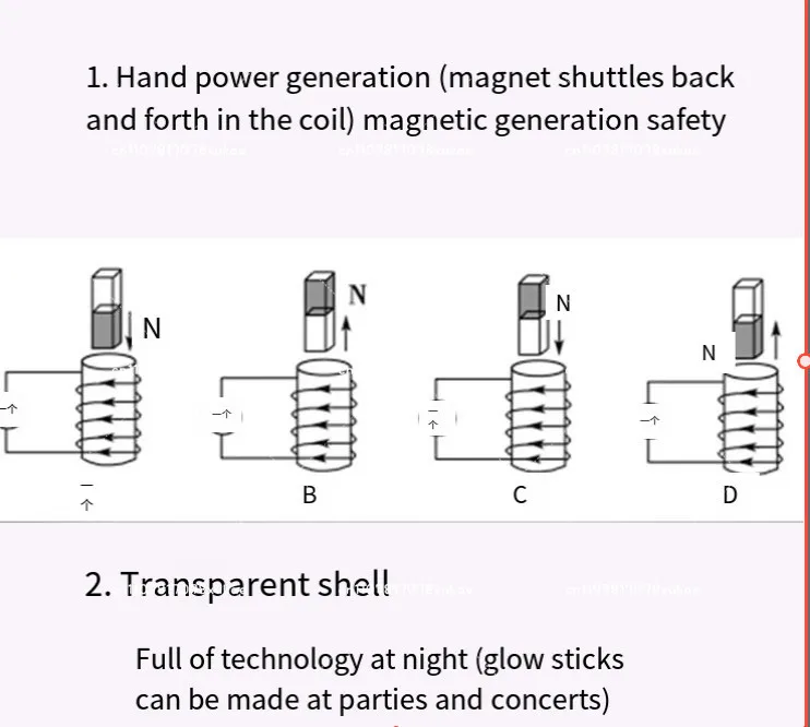 Self-generated Transparent Emergency Fluorescent Torch Flashlight Hand-cranked Charging Far-pull Flashlight Strong Magnet