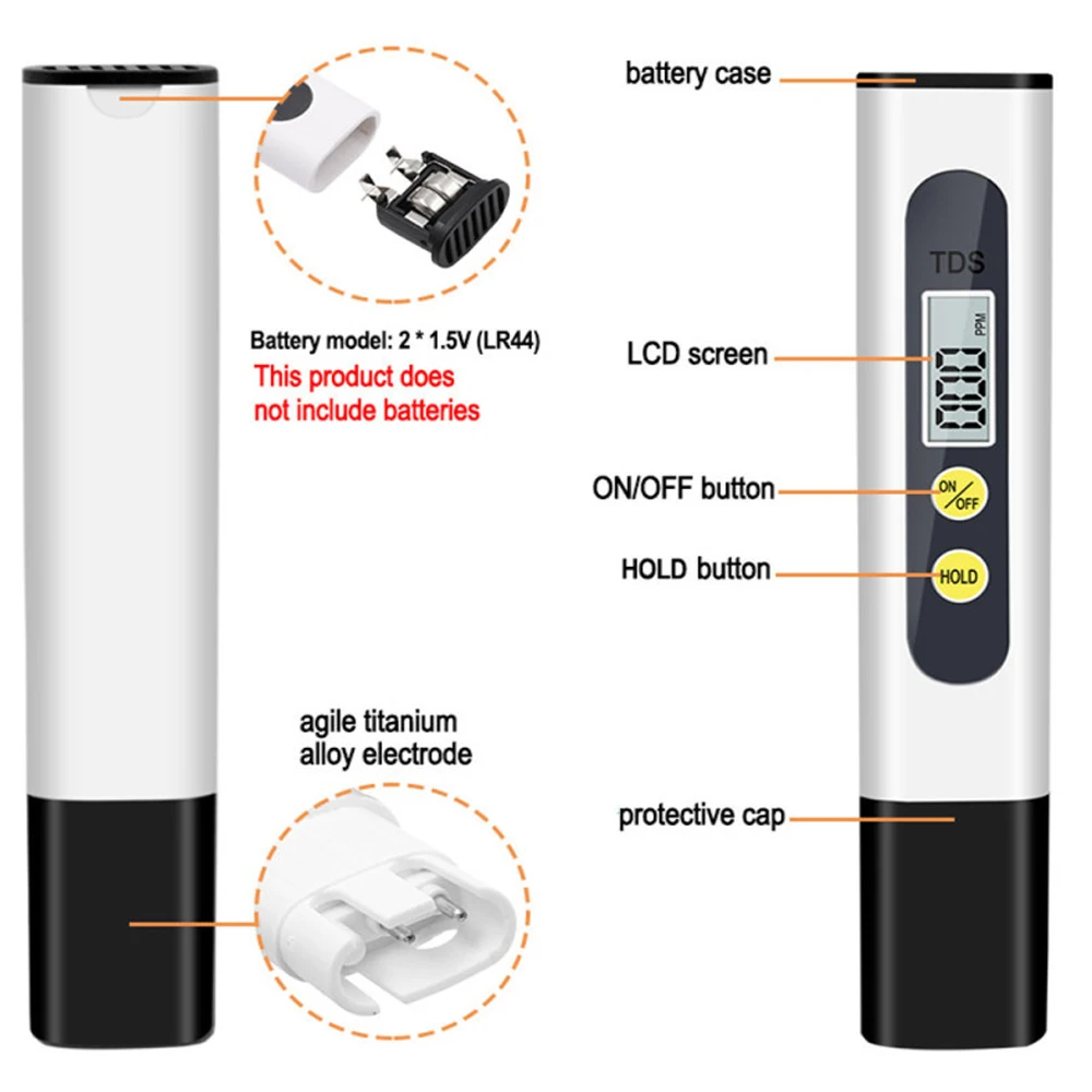 TDS Water Quality Test Pen LCD Digital Display Water Quality Analyzer 0-9990ppm for Home Tap Water Quality Test