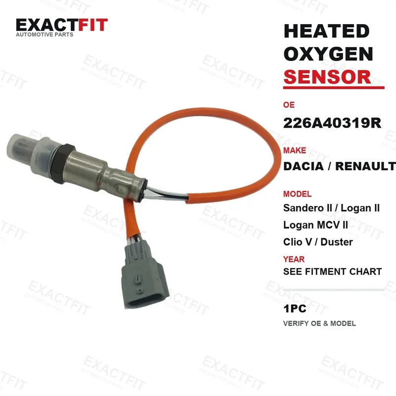 Oxygen Sensor Lambda Probe for Dacia Sandero Logan Renault Clio Duster | OE 226A40319R H8201547922 | Heated 4 Wire | 1PC