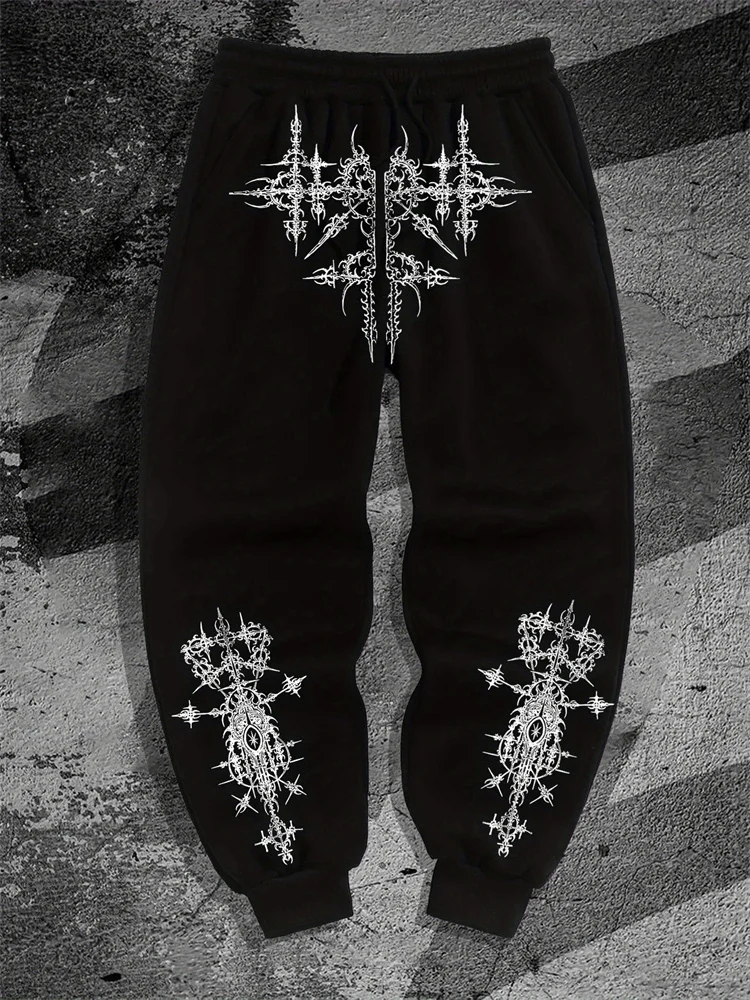 

Мужские осенние и зимние темные готические мужские повседневные спортивные штаны с принтом шипов, модные и модные толстовки с веревкой