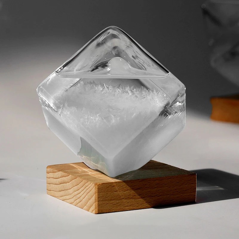 Weather Storm Cube With Base Weather Forecast Crystal Storm Glass Water-Cube Glass Desktop Decor