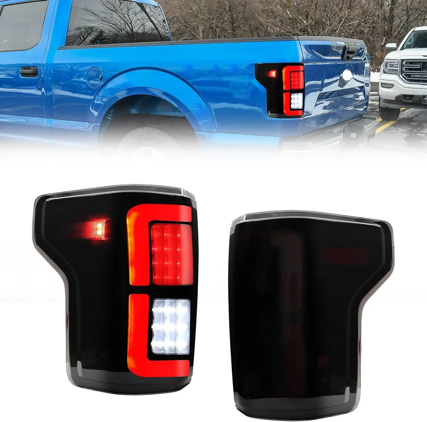 

LED Tail Light Assembly For 2015-2020 Ford F150 F-150 Pickup Truck Black Housing Smoked Lens 2019 Rear Lamp Brake Taillights