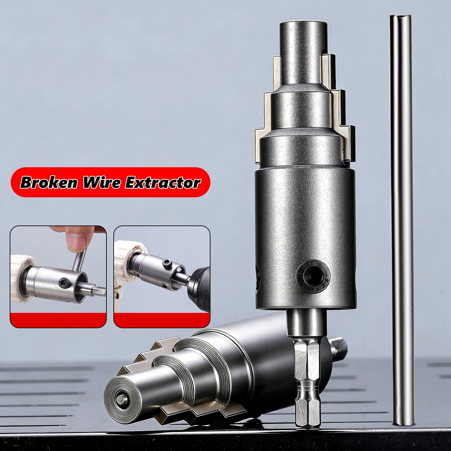 Herramienta Extractora de Tuberías Rotas para Tuberías de 1/2", 3/4" y 1" - Llave de Tubería Interna para Taladro Eléctrico |   Elimina rápidamente el óxido o la dañada superficie oxidada