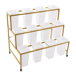 3 Layers Flower Display Stand with Wheels Heavy Duty Moving Plant Display Shelf Flower Rack W/12Pcs Flower Buckets & for Indoor