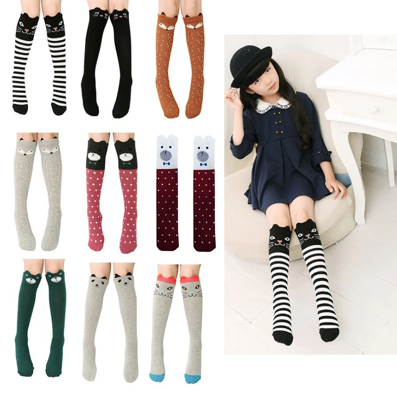 Baby Girls Knee High Long Socks Cotton Breathable Cartoon Soft Children Kids Sports Sock Students School Uniform Socks 3-12T