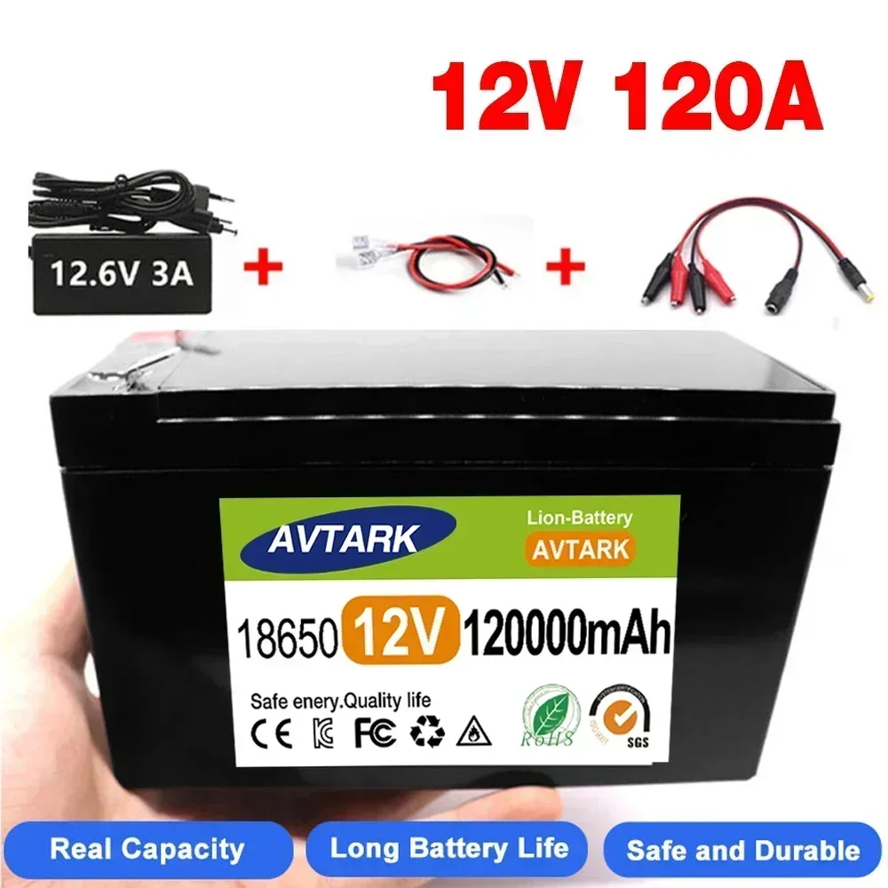 

12V 120Ah 18650 lithium battery pack Rechargeable battery for solar energy electric vehicle battery+12.6v3A charger