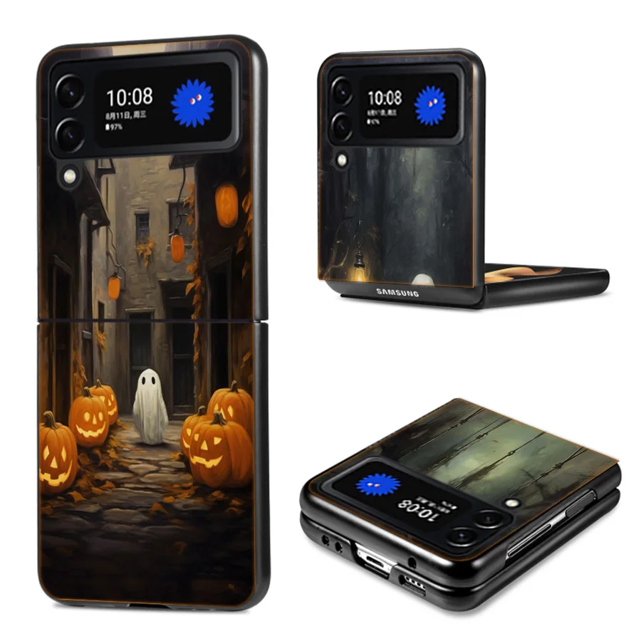 Cute Halloween Ghost Coque Case For Samsung Galaxy Z Flip 6 5G Flip4 Flip5 Zflip3 Black Hard PC Phone Shell Protective Cover