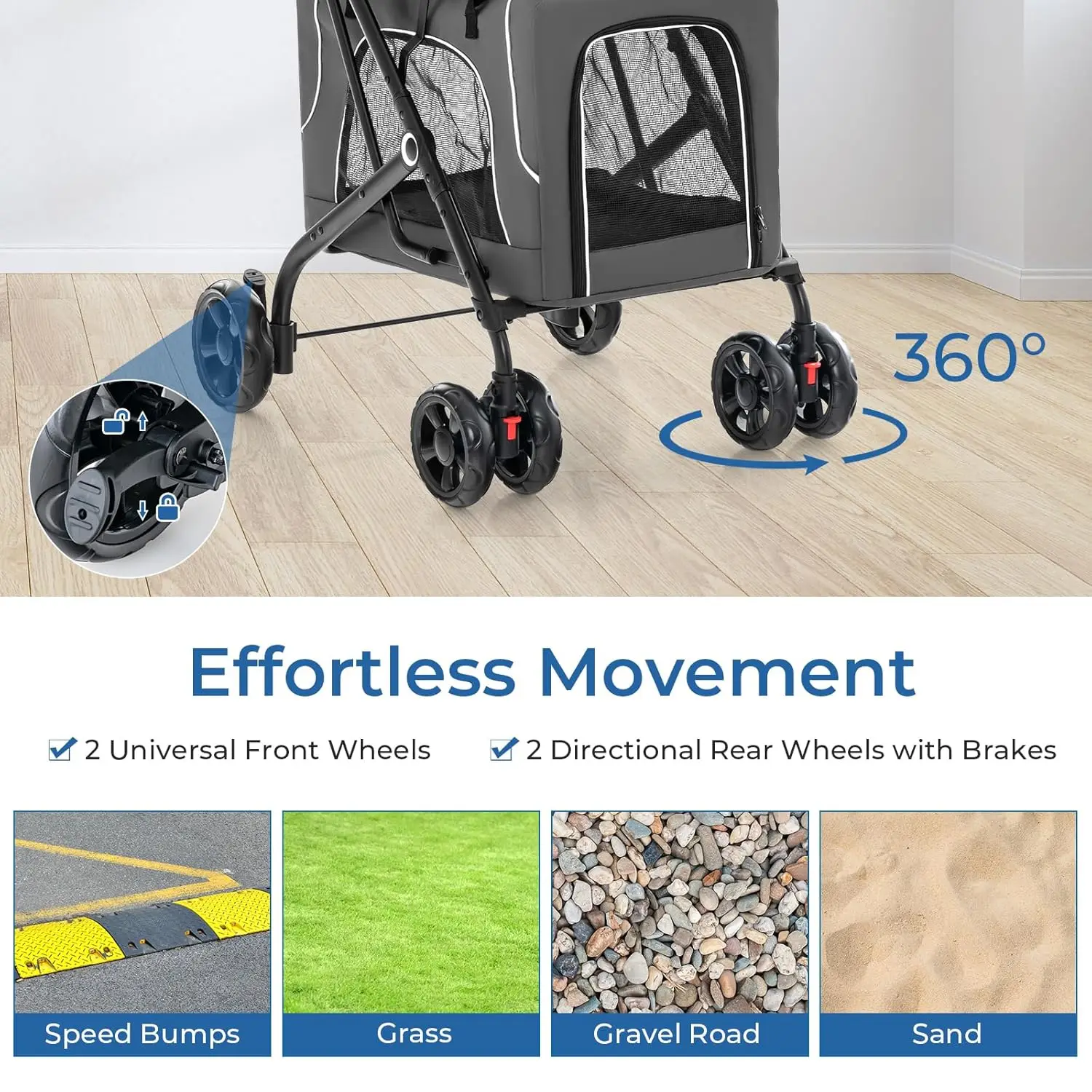 รถเข็นสัตว์เลี้ยงแบบคู่ รถเข็นสุนัขแบบถอดแยกได้ ล้อล็อคได้ 4 ล้อ เข็มขัดนิรภัย สำหรับสัตว์เลี้ยงขนาดเล็กและขนาดกลาง พับเก็บได้ สำหรับการเดินทาง