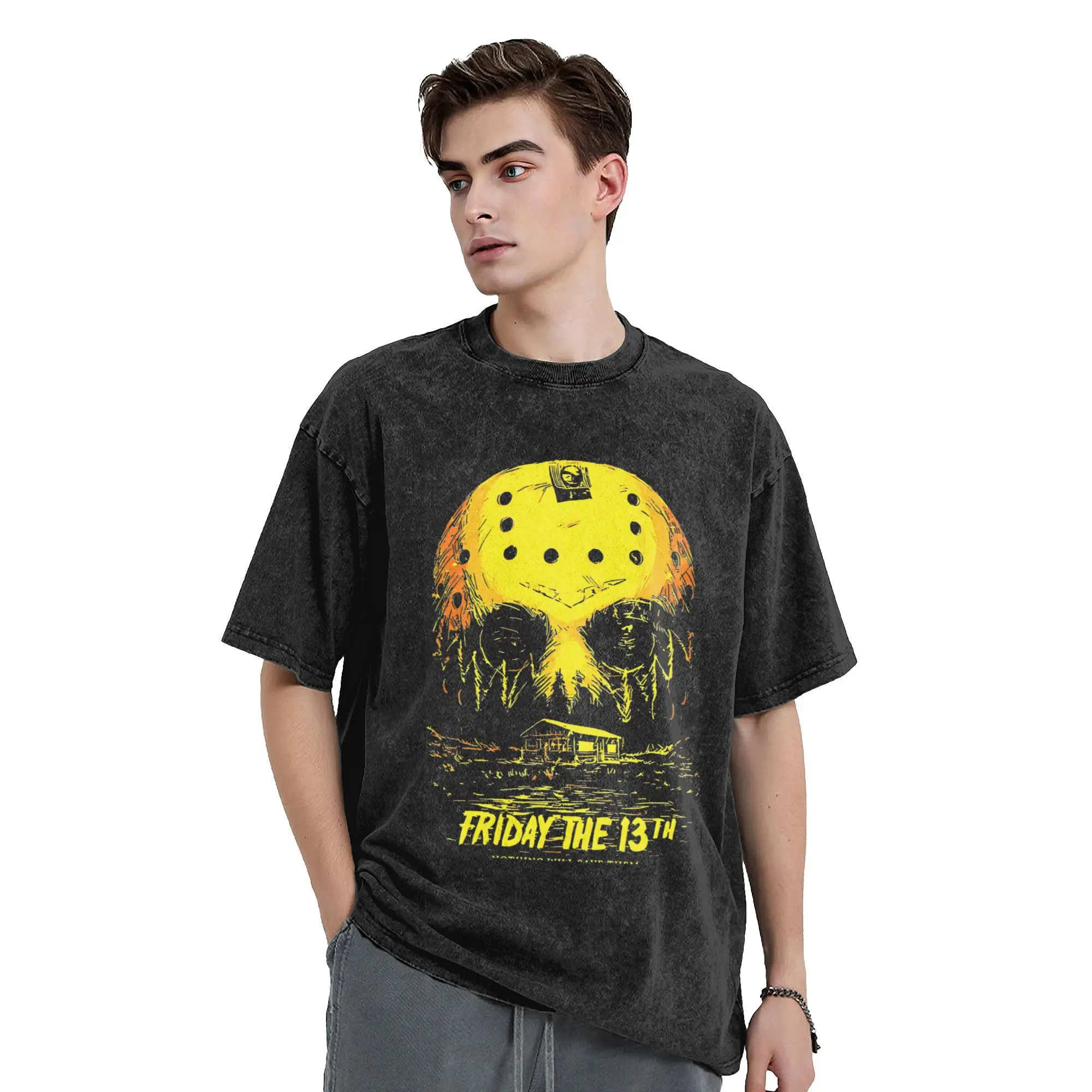 Jason Voorhees Friday 13th  The Movies Vintage Washed T Shirt Men Women's 100% Cotton Vintage T-Shirt Clothing Plus Size