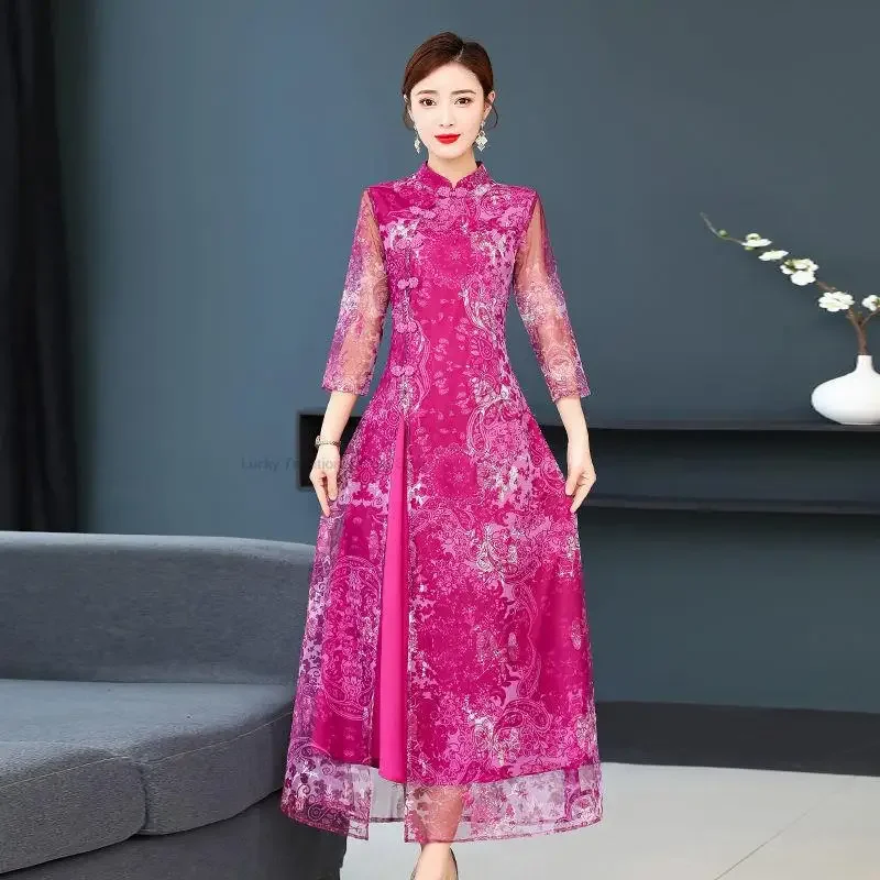 Chinese Retro Dress Satin Cheongsam Qipao For Women Chinese Traditional Dress Oriental Asian Year Wedding Gown Oriental Dress P1