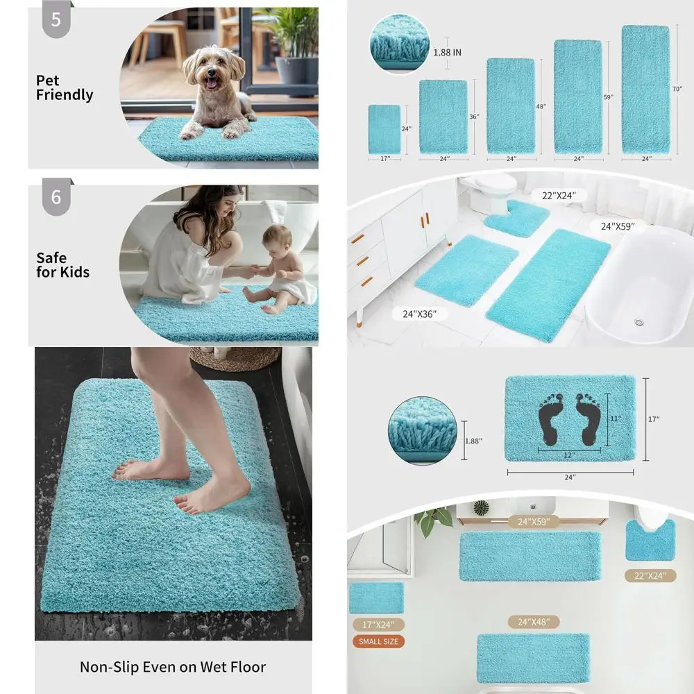 

24x59 Teal Bath Runner Rug - Non-Slip, Plush, Washable Luxury Mat for Bathroom, Shower, and Tub