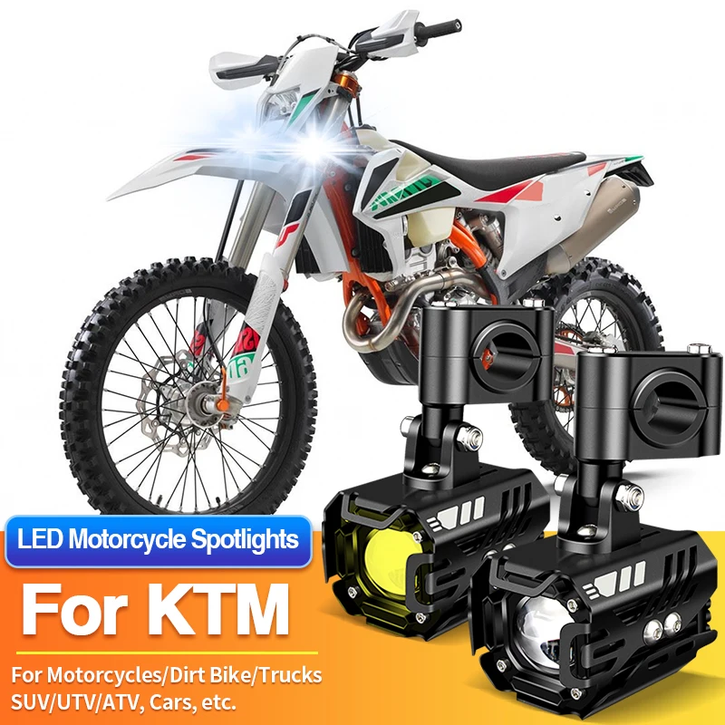 

1/2PCS Universal Motorcycles Headlight LED Fog Light 2-Color Spotlights for KTM 450 EXC F/450 XC-F/450 SXF/500 EXC F/500 XCF-W