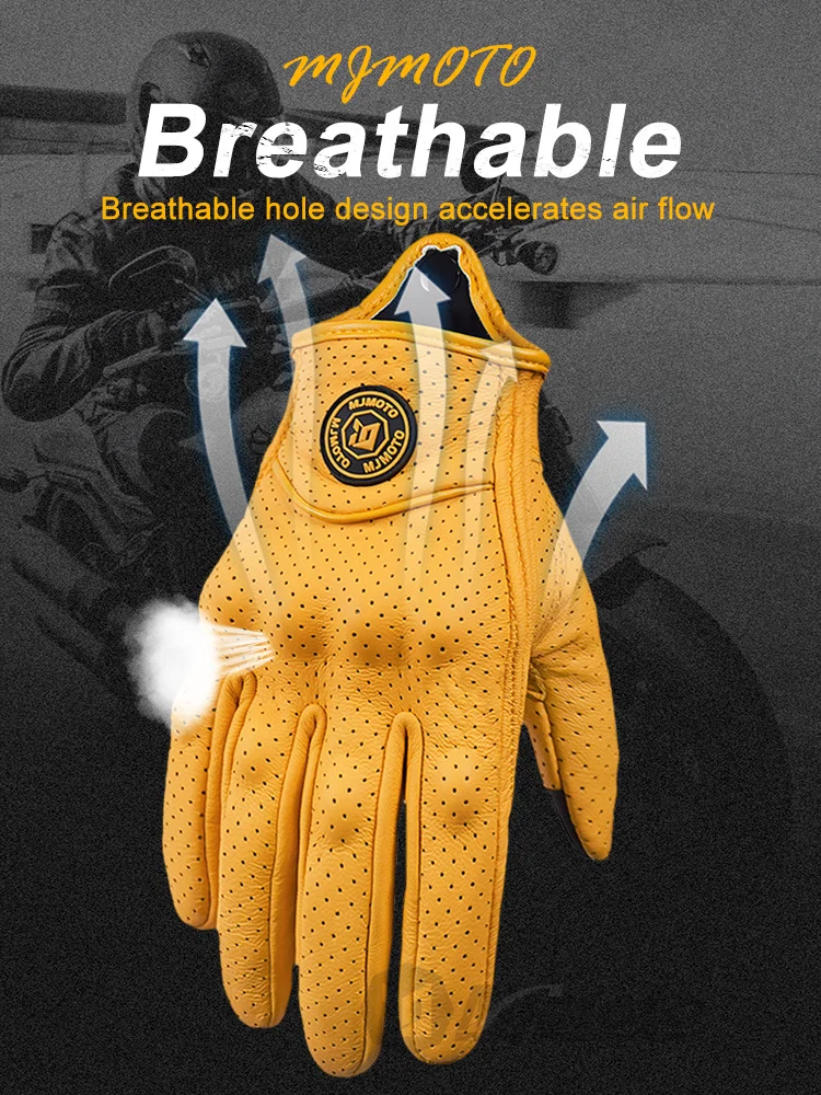 New 2024 Retro Yellow Motorcycle Riding Gloves Touchscreen Motocross Glove Comfortable Breathable Motorbike Glove Wear-resistant