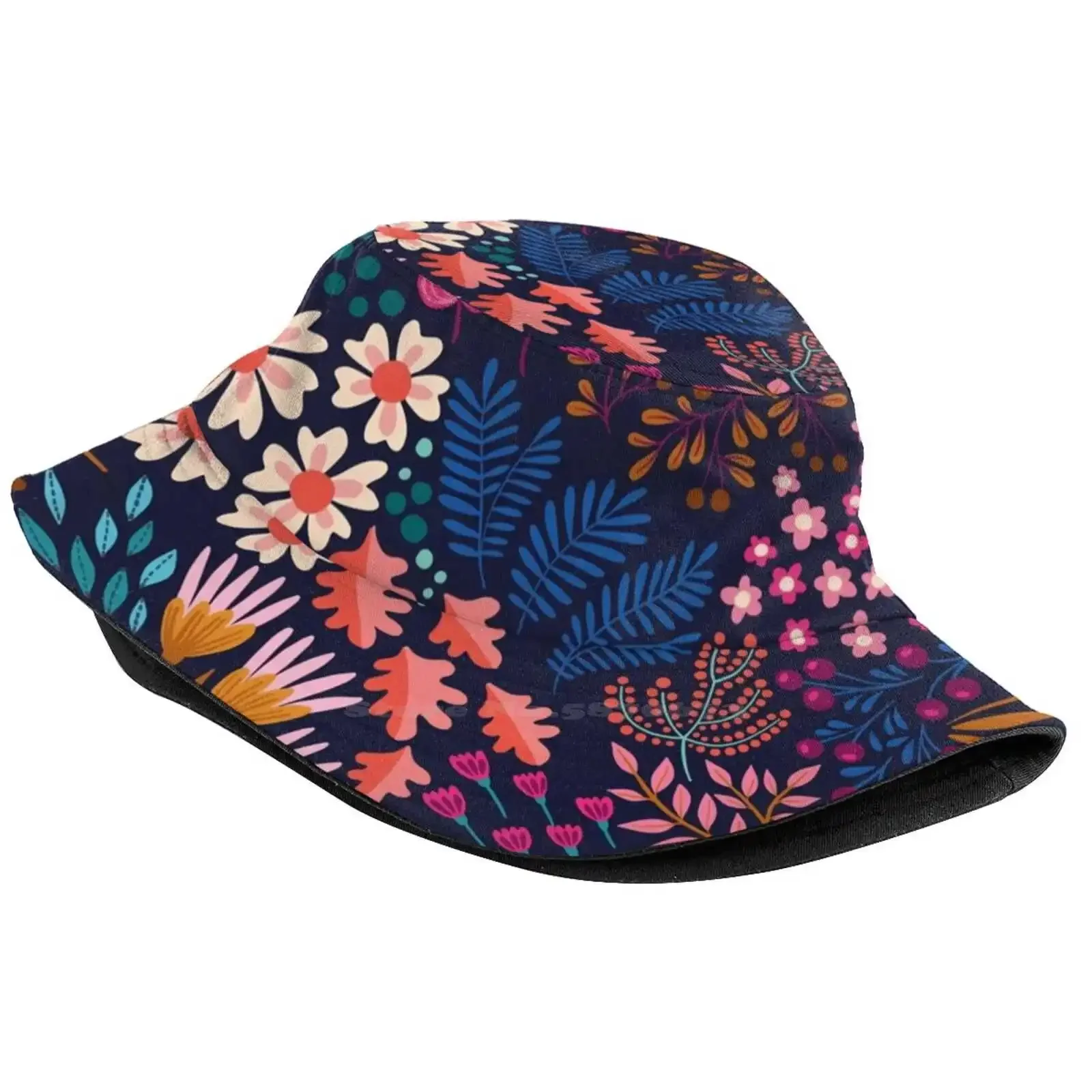 Bliss Flower Field Fishing Hunting Climbing Cap Fisherman Hats Flower Field Bliss Herbs Plants Black Botanical Flowers