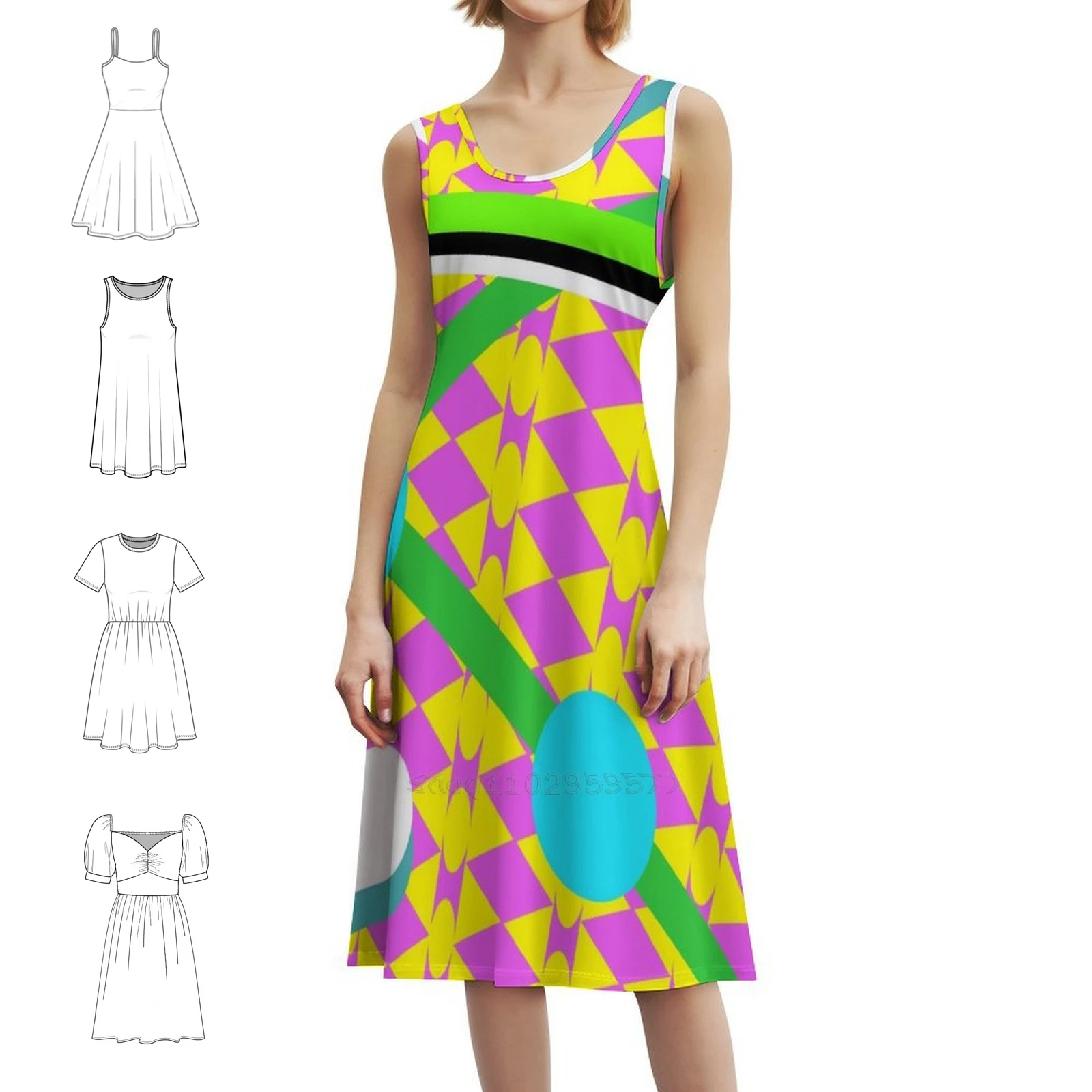 Seedy Sanchez Hover Board Bohemian Sleeveless Dress Multi-Print Beach Vacation Party Dress Back To The Future Hoverboard Bttf 2