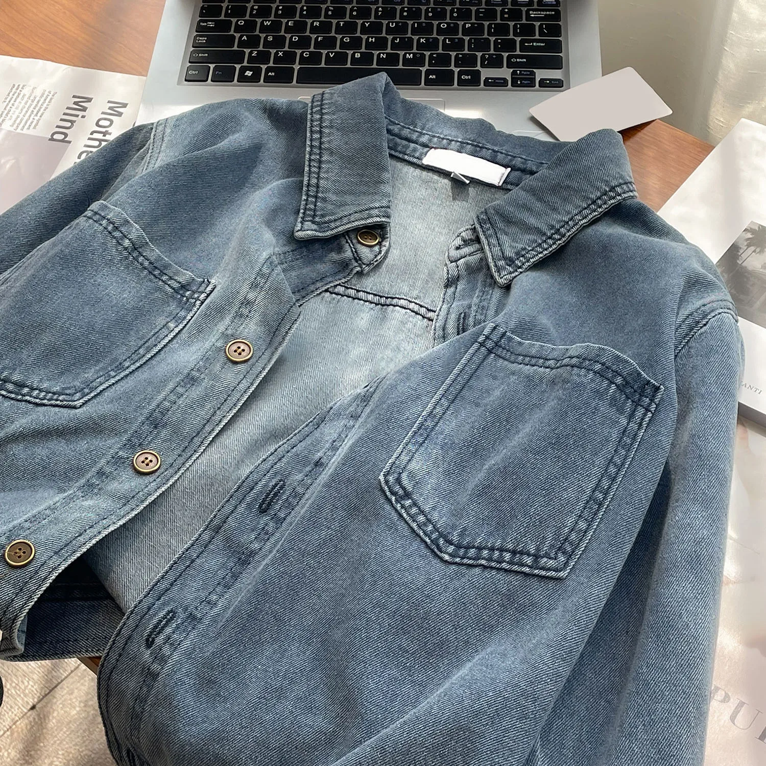 Retro Turn Down Collar Blue Denim Shirt Spring Autumn Long Sleeve Single Breasted Loose Women Blouse Female Versatile Tops