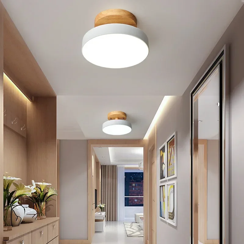 Nordic Entrance Hallway Ceiling Lamps Balcony Wood Round Cloakroom Dining Room Study Bedroom Light Bathroom Industrial Lighting