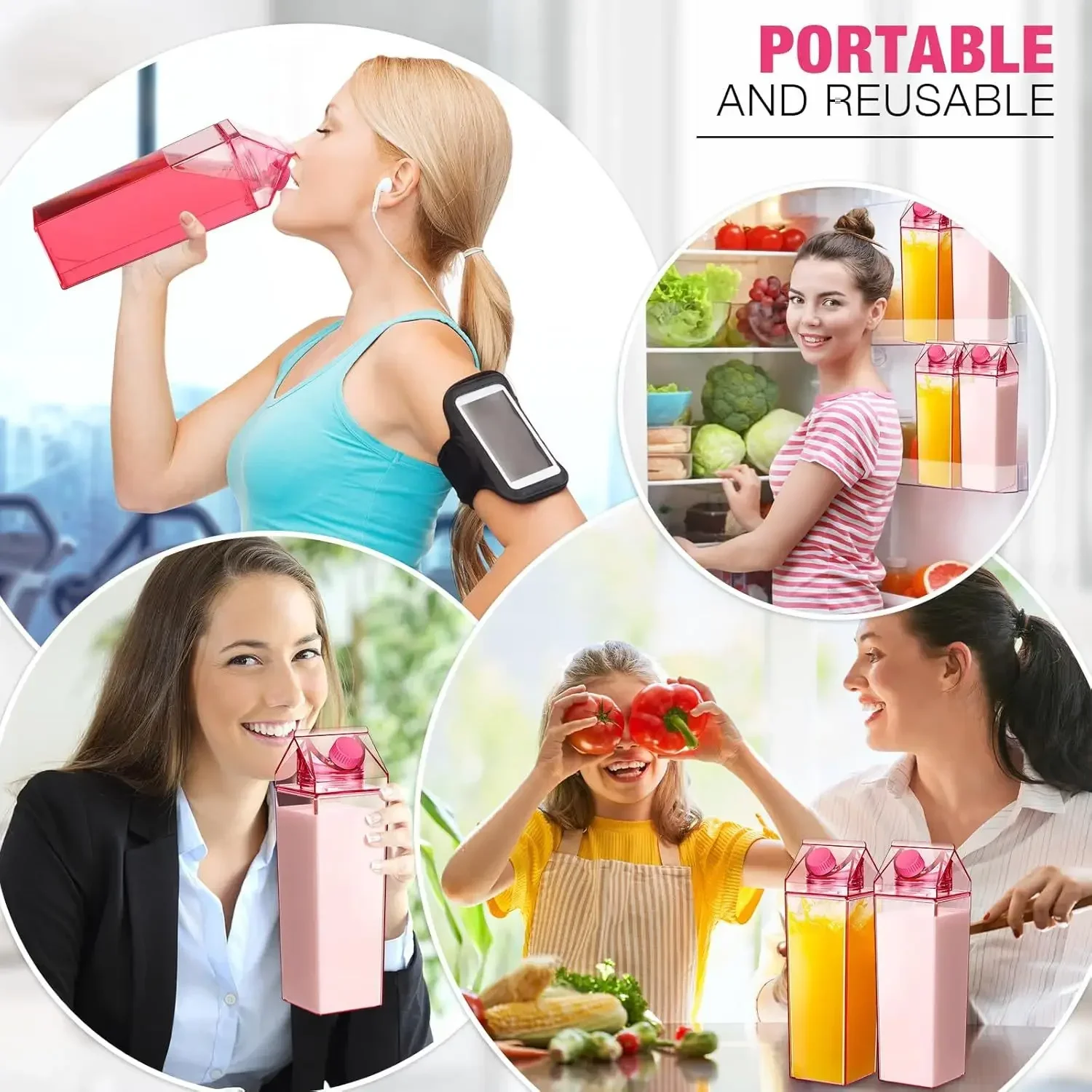 

Milk Carton Water Bottle Transparent Plastic Square Milk Orange Juice Tea Container Box Sport Cup for Sports Travel Camping