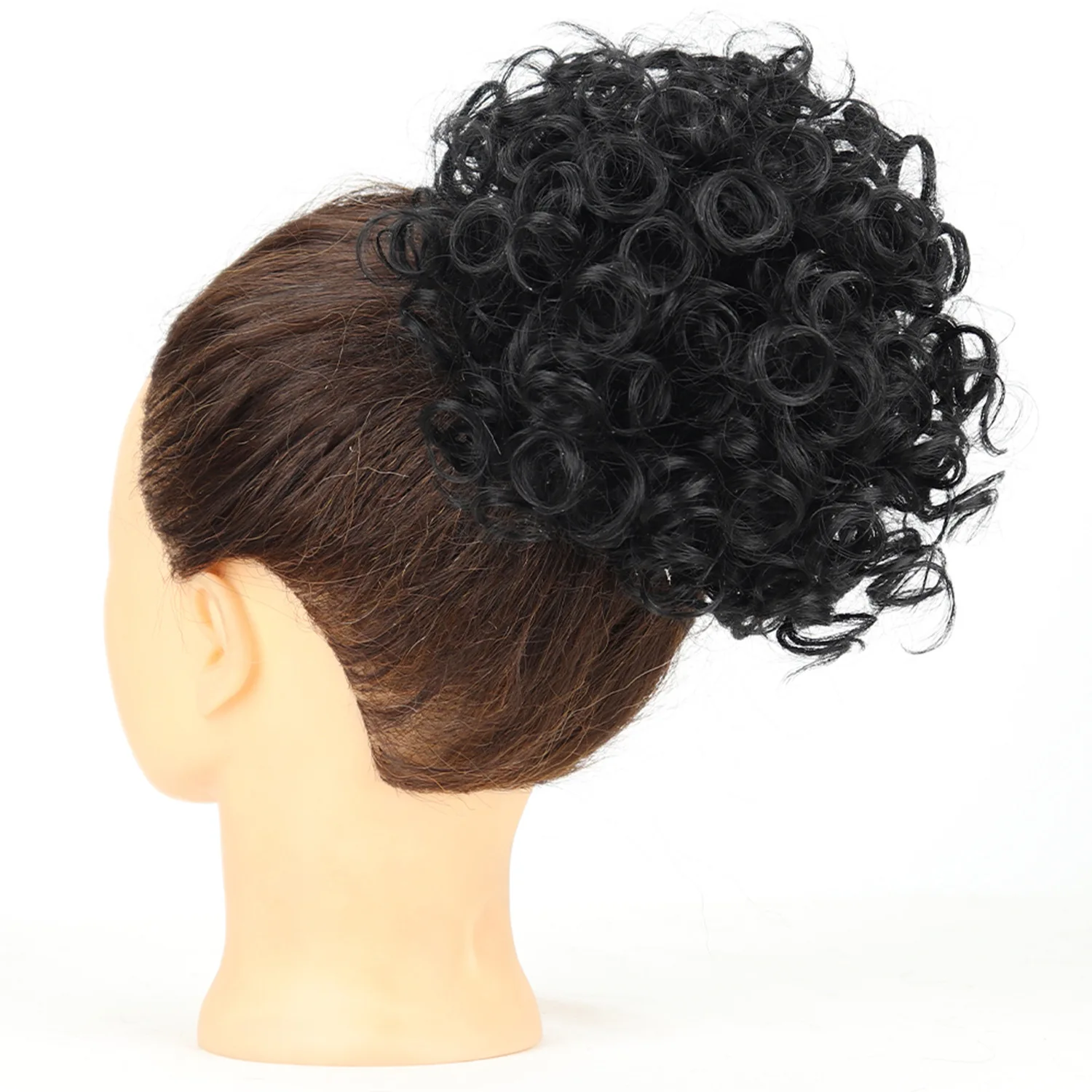 Pieza de pelo de moño desordenado sintético, 80g, cordón elástico, moño de pelo rizado rubio, extensiones de cabello para mujeres, marrón oscuro