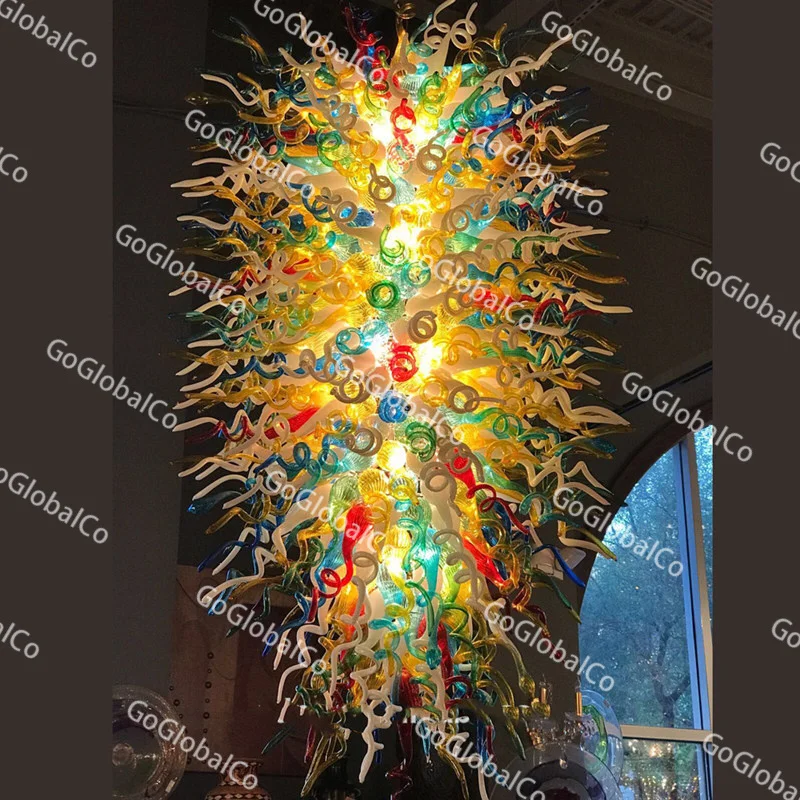 Hotel Colorful Modern Art Blown Glass Chandelier Crystals Holiday Party Decorations Edison Pendant Lamp