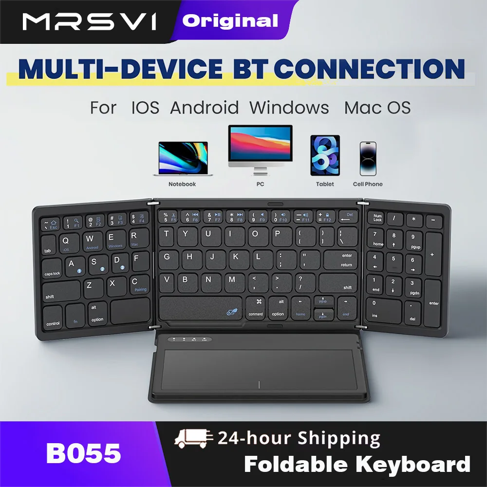 MRSVI Foladable Bluetooth Keyboard B055 with Touchpad Pocket Folding Keyboard for Laptop Phone Tablet Wireless Rechargeable