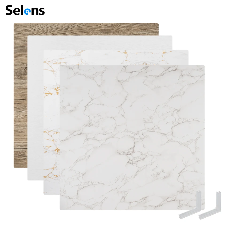 PVC Double-sided 3D Texture Background Board 60x60cm 23.62x23.62inch Solid Color Wood Marble Decoration Photography Backdrop