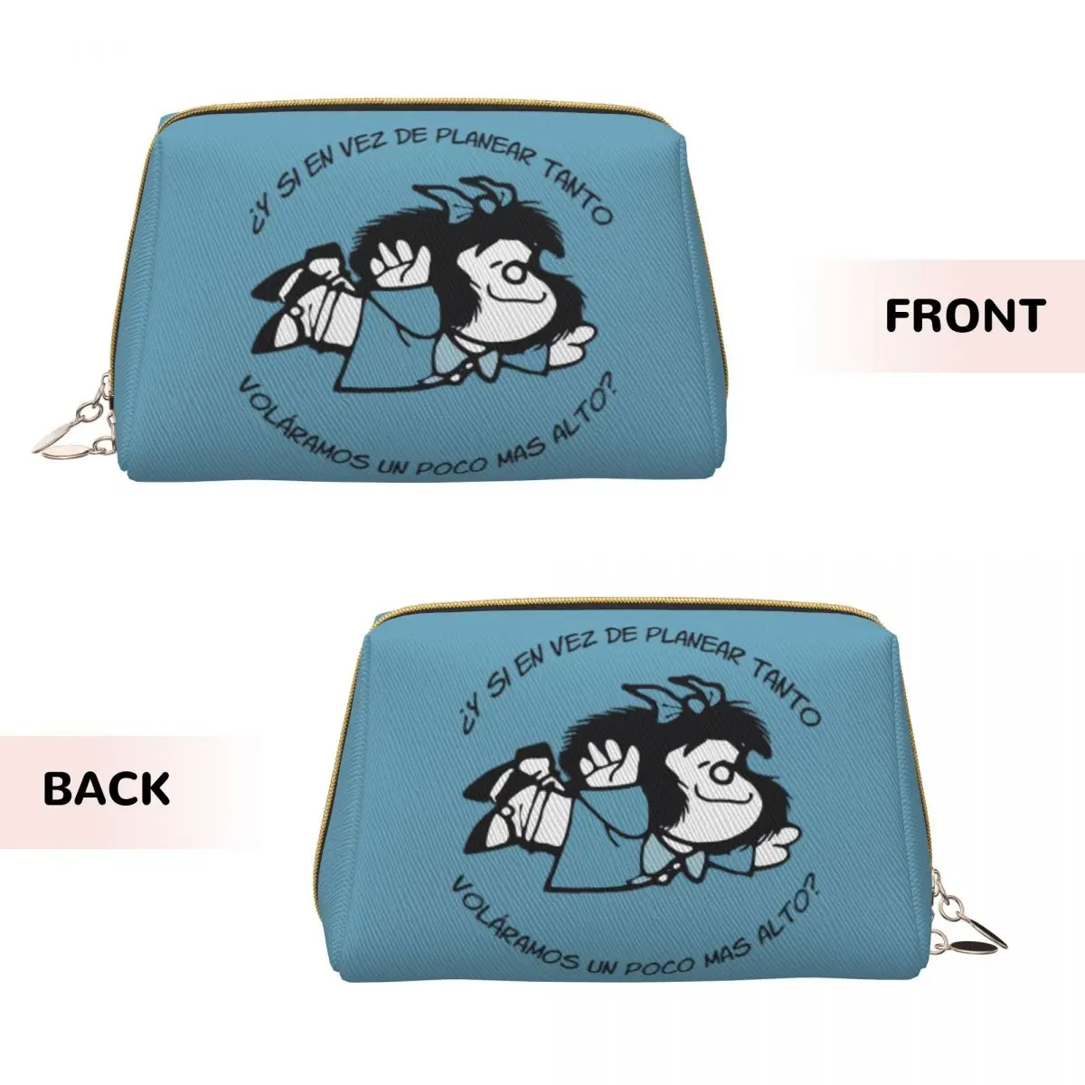 Mafalda Feminista Frases Humor Leather Makeup Bag Trendy Large Capacity Cosmetic Bags Woman Zipper Beauty Toiletry