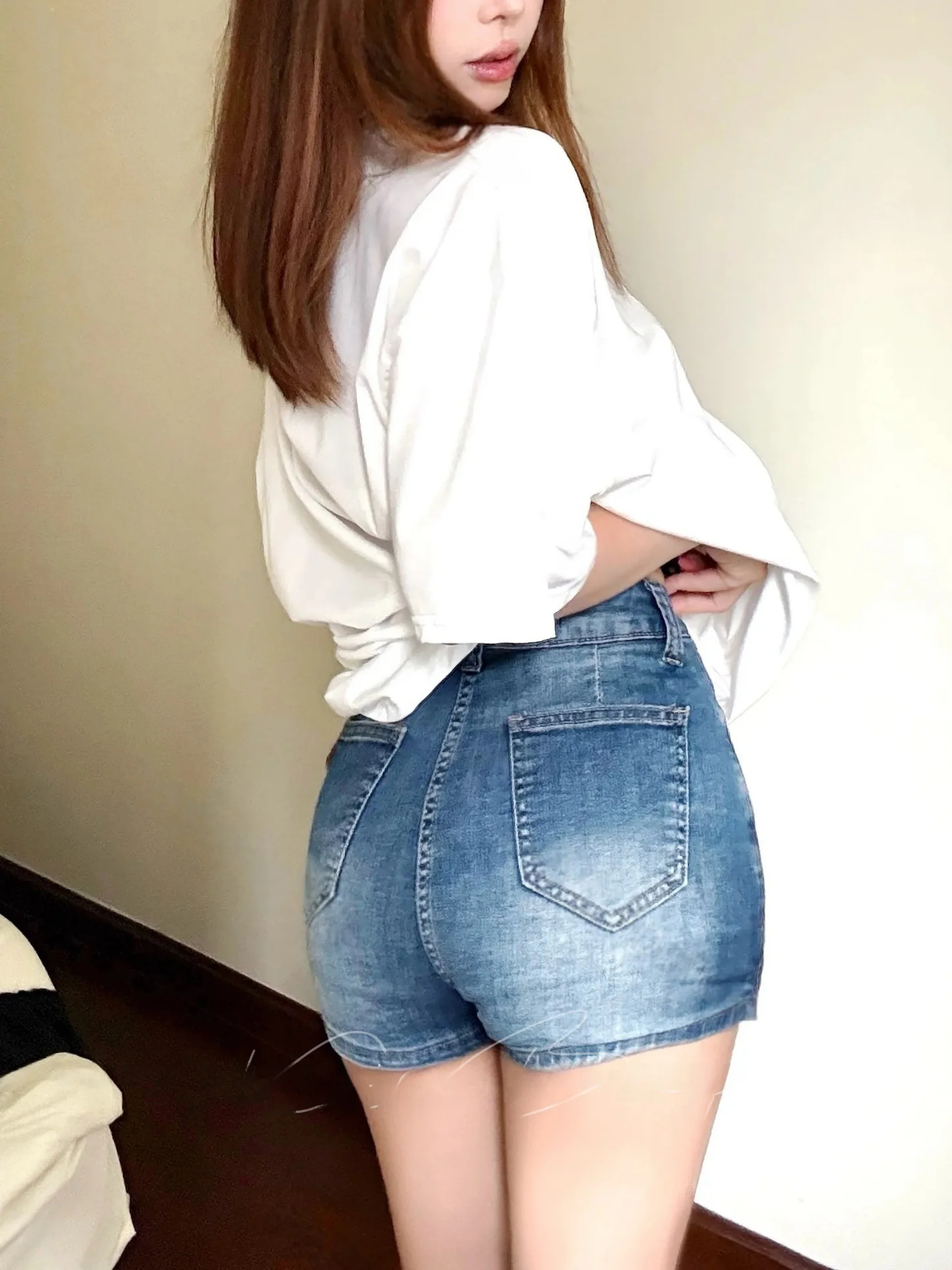High Waist Denim Shorts Slimming Half Skirt Hip Enhancing A-Line Skirt Shorts Casual Style Summer Fashion for Young Girls