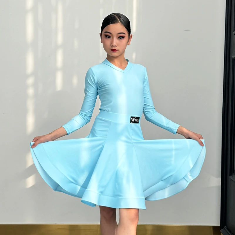 2024 New Girl's Latin Dance Competition Dress Kid's Rumba Dance Fishbone Skirt Set Tango Practice Performance Clothes XH1476