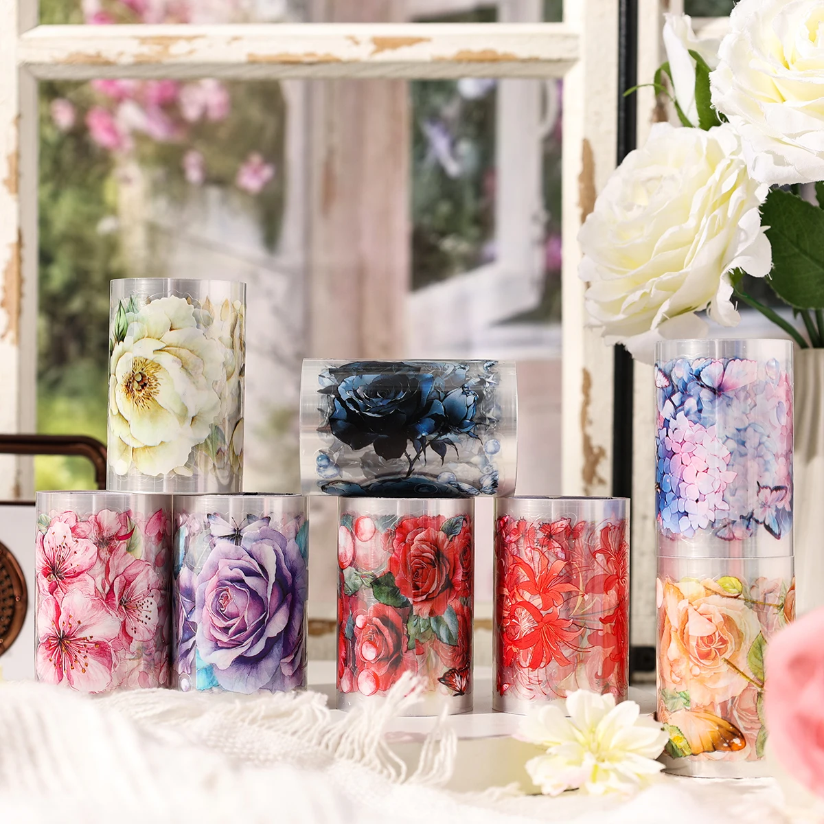 4 لفات/صندوق، شريط زهور رومانسي، مناسب للكتب اليدوية التي تصنعها بنفسك، والعناصر، وديكور تغليف الهدايا، ومستلزمات الديكور الرائعة